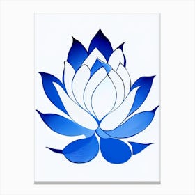 Lotus Symbol Blue And White Line Drawing Canvas Print