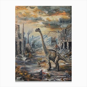 Dinosaur In A Deserted Landscape Painting 2 Canvas Print