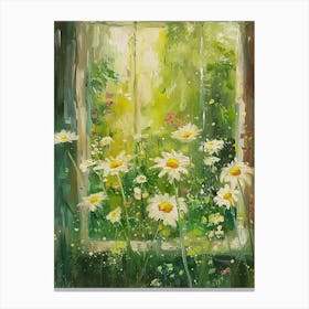 Daisies Flowers On A Cottage Window 1 Canvas Print