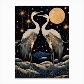 Two Cranes At Night 1 Canvas Print