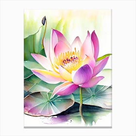 Lotus Flower In Garden Watercolour 1 Canvas Print