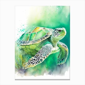 Green Sea Turtle (Chelonia Mydas), Sea Turtle Storybook Watercolours 1 Canvas Print