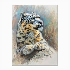 Snow Leopard Pastel Watercolour 2 Canvas Print