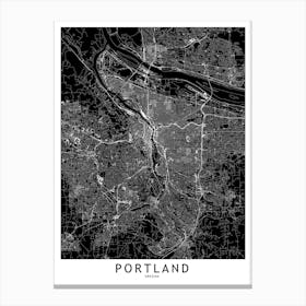 Portland Black And White Map Canvas Print