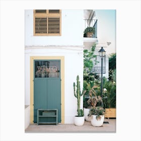 Green door in Bohemian street // Ibiza Travel Photography Canvas Print