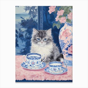 Animals Having Tea   Cat Kittens 4 Canvas Print