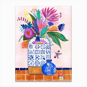 Still Life Love Potion Day of the Dead Floral Mexican Tiles Canvas Print
