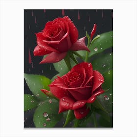 Red Roses At Rainy With Water Droplets Vertical Composition 41 Canvas Print