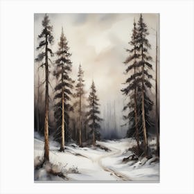Winter Pine Forest Christmas Painting (24) Canvas Print