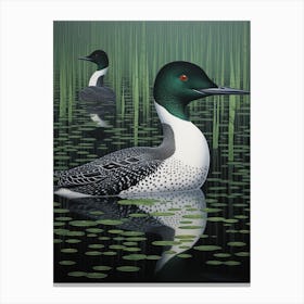 Ohara Koson Inspired Bird Painting Common Loon 3 Canvas Print
