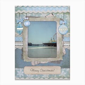 Blue Merry Christmas Santa Monica Pier Scrapbook Page Canvas Print