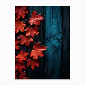 Autumn Leaves On A Wooden Background Canvas Print