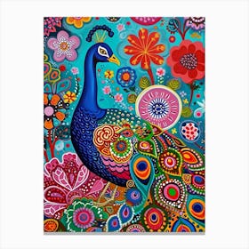 Kitsch Colourful Peacock 3 Canvas Print