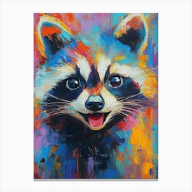 Oil Raccoon Portrait Painting In Multicolored Tones Canvas Print