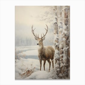 Stag In Snow Canvas Print