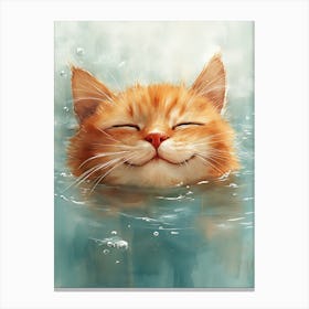 Happy Orange Cat Floating on Water 6 Canvas Print