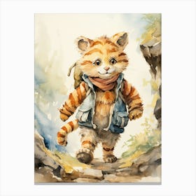 Tiger Illustration Hiking Watercolour 4 Canvas Print