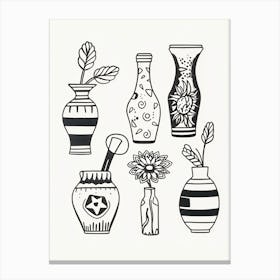 Vases Collection Black And White Line Art Canvas Print