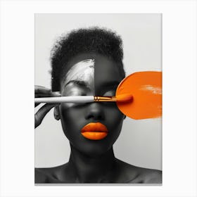 African Woman With Orange Paint Brush Canvas Print