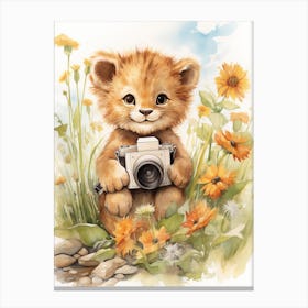 Taking Photos Watercolour Lion Art Painting 4 Canvas Print