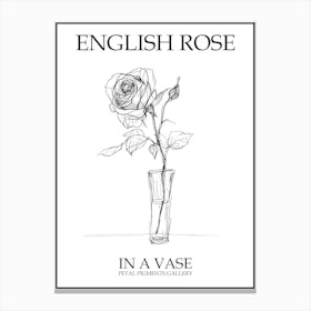 English Rose In A Vase Line Drawing 4 Poster Canvas Print