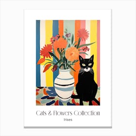 Cats & Flowers Collection Irises Flower Vase And A Cat, A Painting In The Style Of Matisse 1 Canvas Print