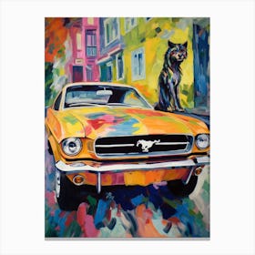 Ford Mustang Vintage Car With A Dog, Matisse Style Painting 0 Canvas Print