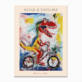 Abstract Dinosaur Riding A Bike Painting 3 Poster Canvas Print