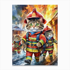 Firefighter Cats Canvas Print