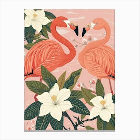 Andean Flamingo And Plumeria Minimalist Illustration 1 Canvas Print