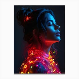 Beautiful Woman With Neon Lights 4 Canvas Print