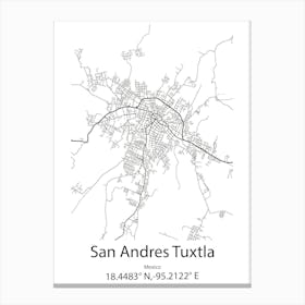 San Andres Tuxtla,Mexico Minimalist Map Canvas Print