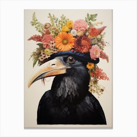 Bird With A Flower Crown Raven 2 Canvas Print