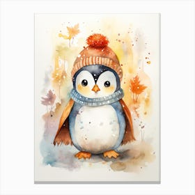 A Penguin Watercolour In Autumn Colours 1 Canvas Print