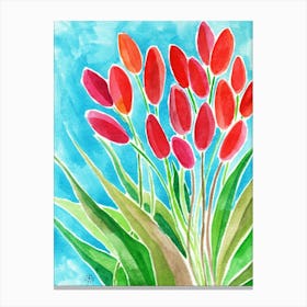 Fresh Tulips - watercolor painting hand painted floral flower vertical teal red green blue living room kitchen Canvas Print