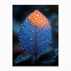 Blue Leaf With Water Droplets 8 Canvas Print