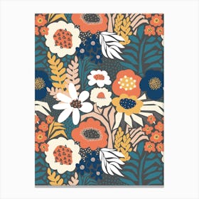 Paper Cut And Doodle Floral Collage White Orange Blue Grey Canvas Print