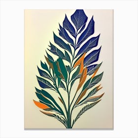Cypress Leaf Colourful Abstract Linocut Canvas Print