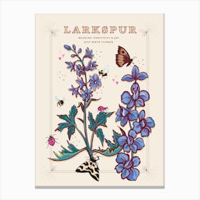 July Birth Flower Larkspur On Cream Canvas Print