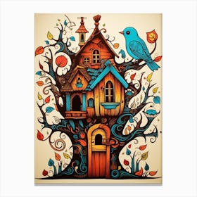 Cute Birdhouse Illustration Canvas Print