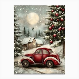 Red Car In Snow Canvas Print