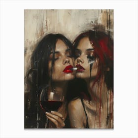 Two Girls Drinking Wine Canvas Print