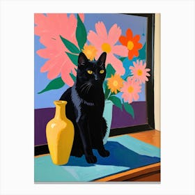 Black Cat With Flowers 5 Canvas Print