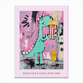 Dinosaur Eating Popcorn Purple Graffiti Style 1 Poster Canvas Print