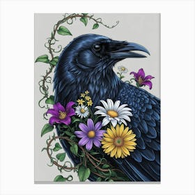 Crow With Flowers 5 Canvas Print