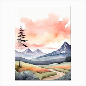 Tranquil Mountains In Minimalist Watercolor Vertical Composition 12 Canvas Print