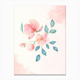 Watercolor Flowers On A Pink Background Canvas Print