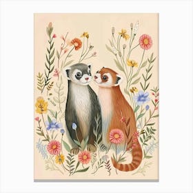 Folksy Floral Animal Drawing Ferret 4 Canvas Print