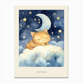 Baby Kitten 1 Sleeping In The Clouds Nursery Poster Canvas Print