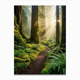 Early Morning Sunlight Piercing The Dense Canopy Of An Ancient Forest Casting A Dappled Light On Th (1) 2 Leinwandbild